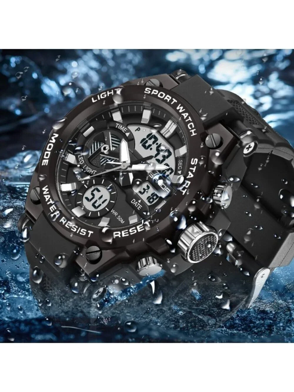 Men's All Black Analog Quartz Sports Waterproof Military Tactical Digital Watch
